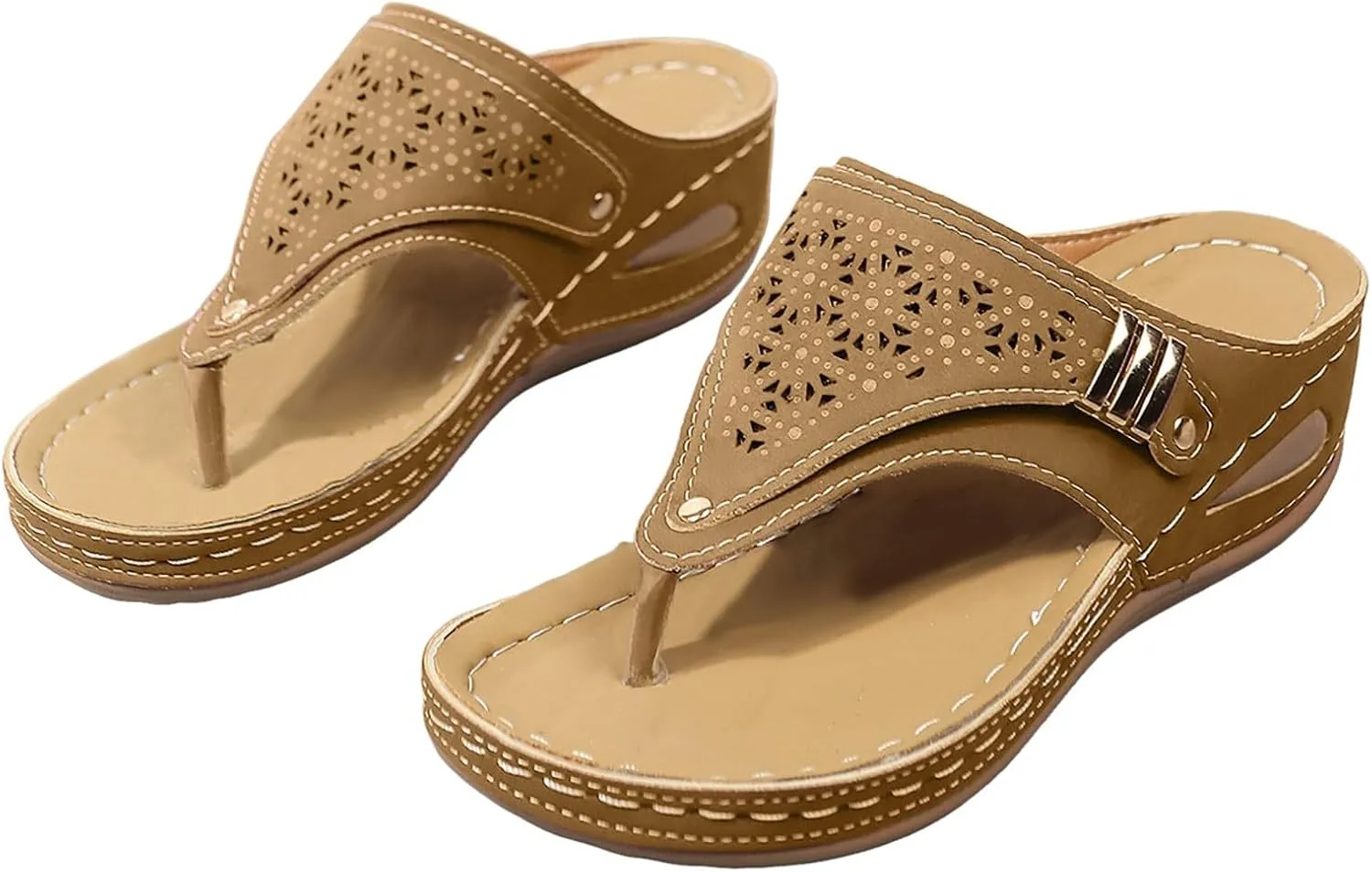 Women's Beach Thong Sandals Fashion Arch Support Flip Flops Lightweight Wedge Slippers Open Toe Slip On Sandals
