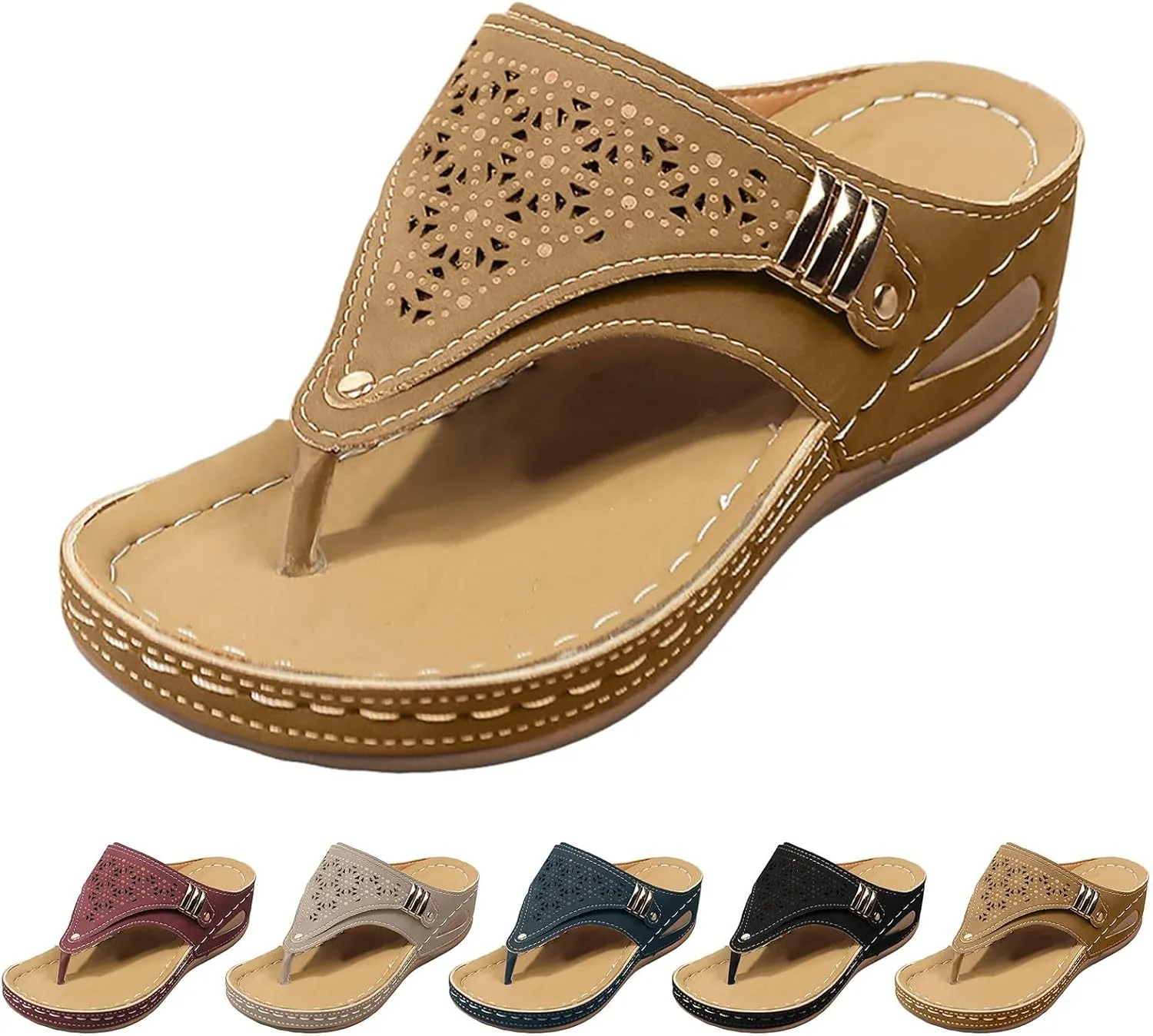 Women's Beach Thong Sandals Fashion Arch Support Flip Flops Lightweight Wedge Slippers Open Toe Slip On Sandals