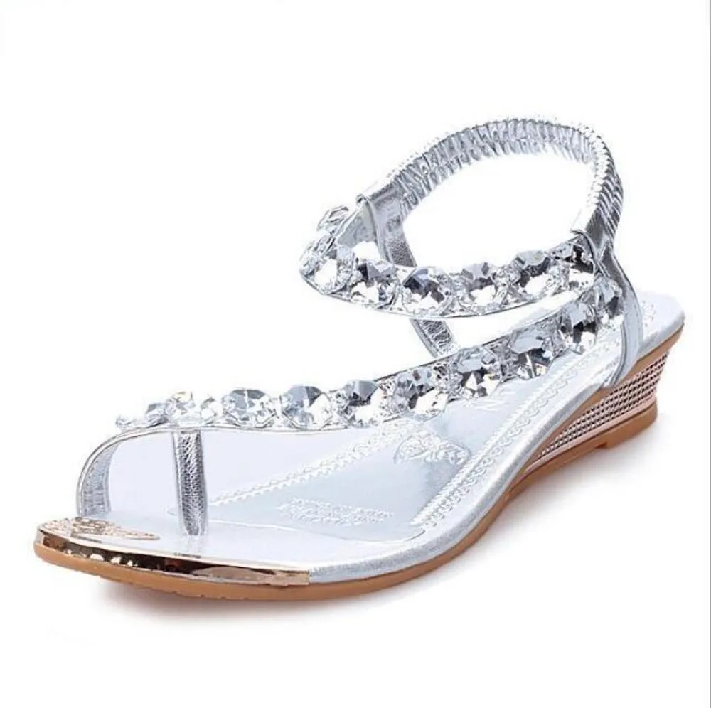 Womens Rhinestone Slip on Khaki Sandals