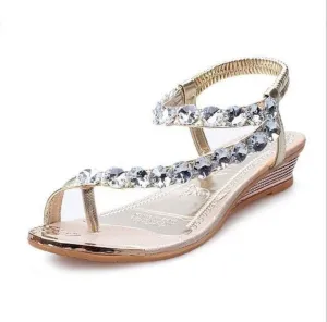 Womens Rhinestone Slip on Khaki Sandals