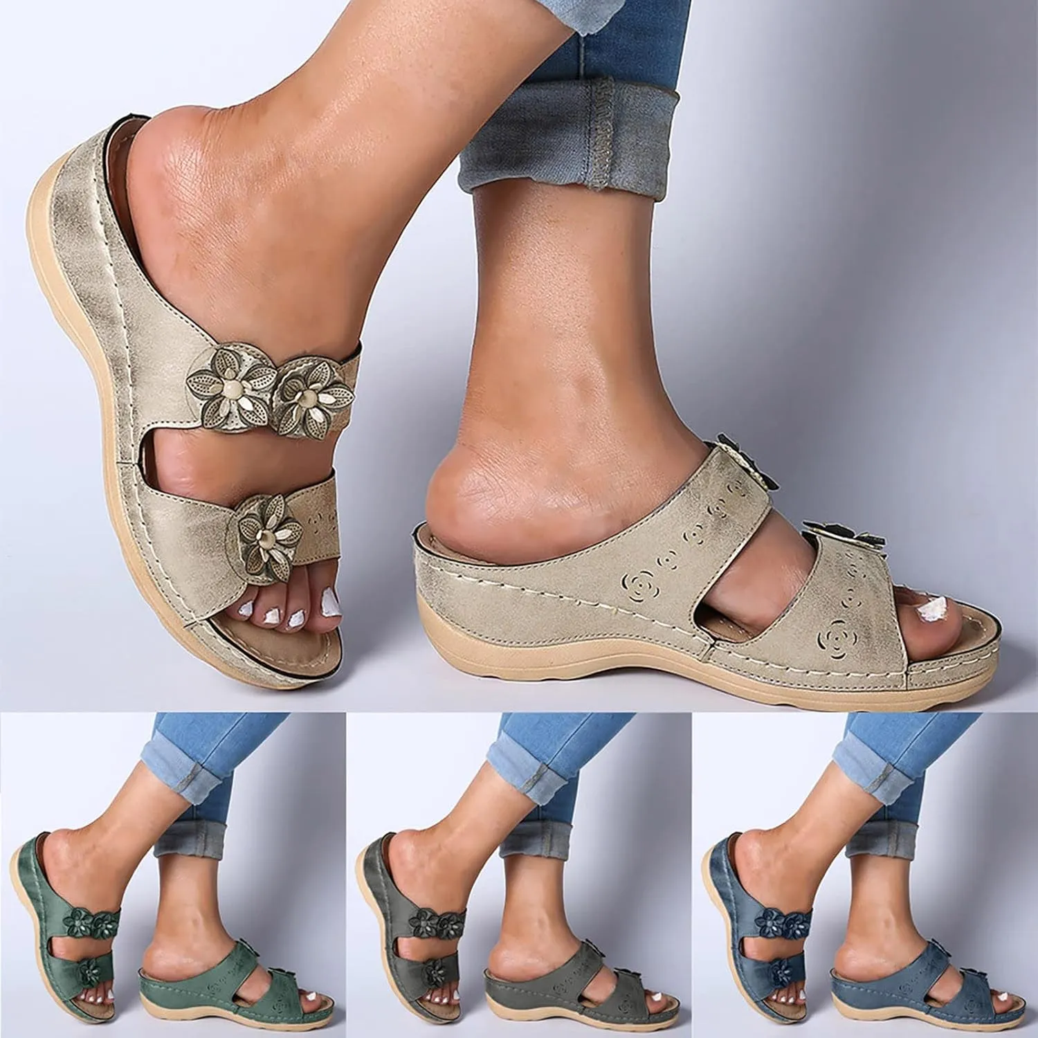 Womens Sandals Comfortable Flip Flops with Arch Support Summer Casual Dressy Wedge Platform Sandals Cute Shoes