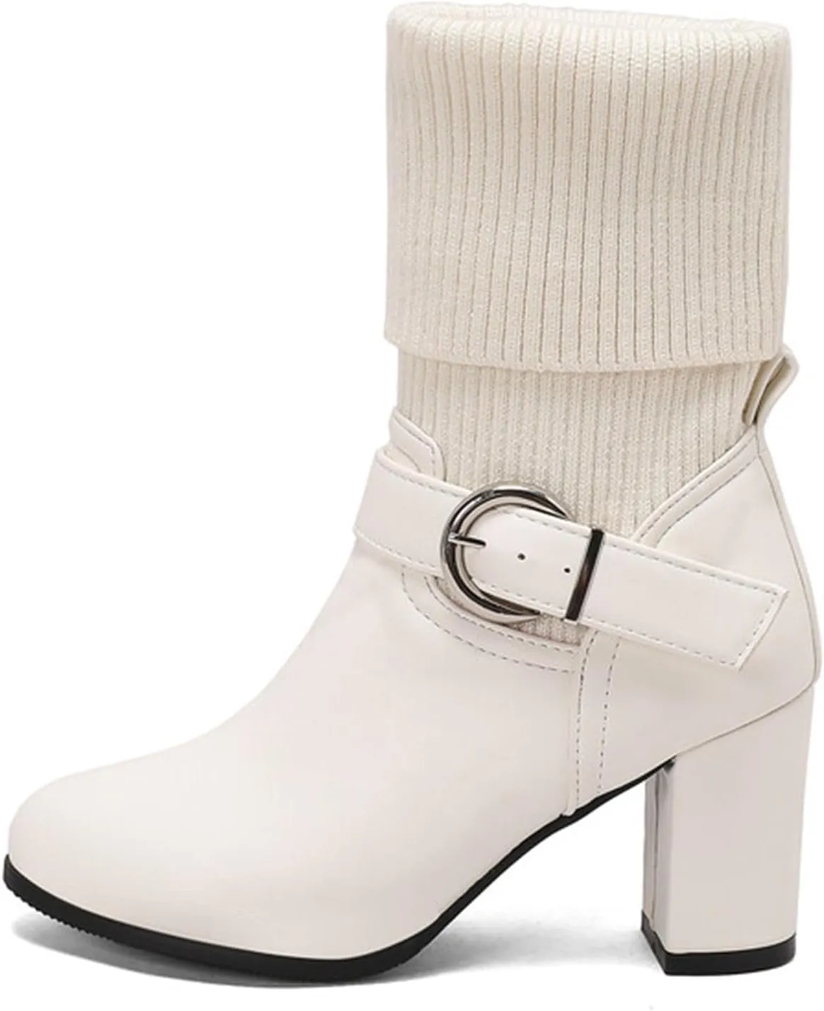 Women's Slip On Ankle Boots Chunky Block Heel Square Toe Splicing Dress Sock Booties Rain Boots Side Zipper Western Chukka